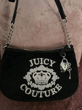 Juicy Couture Black Embroidered Suede Shoulder Bag
